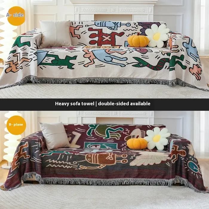 Housse de canapé en feuille d'érable de pays français, housse de canapé extensible réversible pour 4