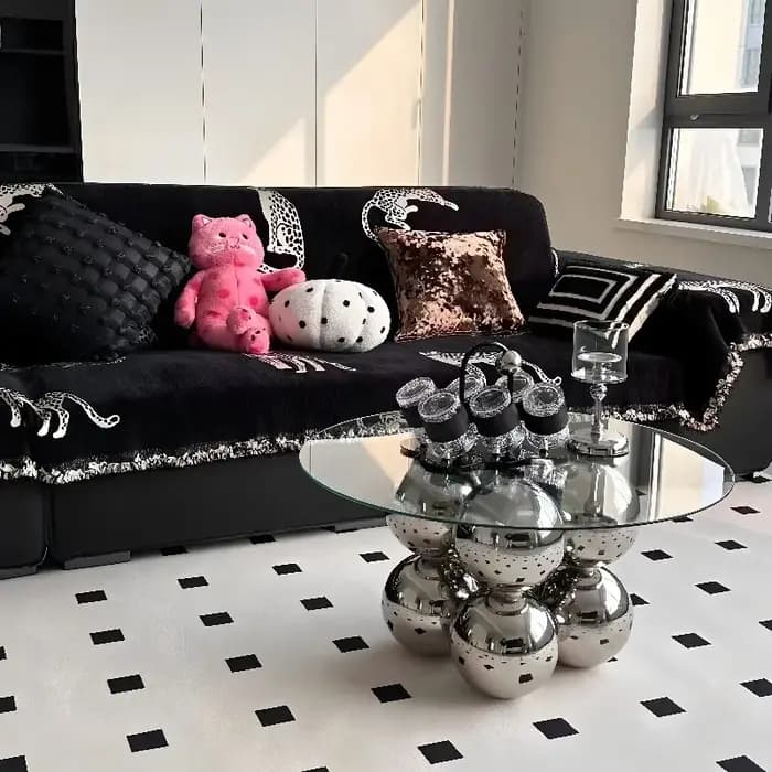 Table basse moderne à plateau en verre avec base sphérique en métal, table centrale ronde de luxe po