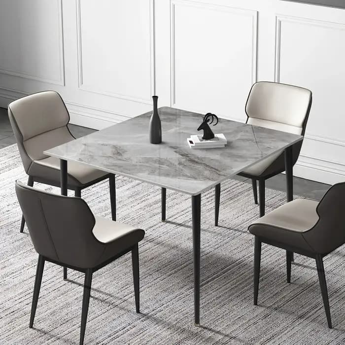 Table à manger de cuisine en ardoise du milieu du siècle, avec plateau en pierre frittée et pieds en