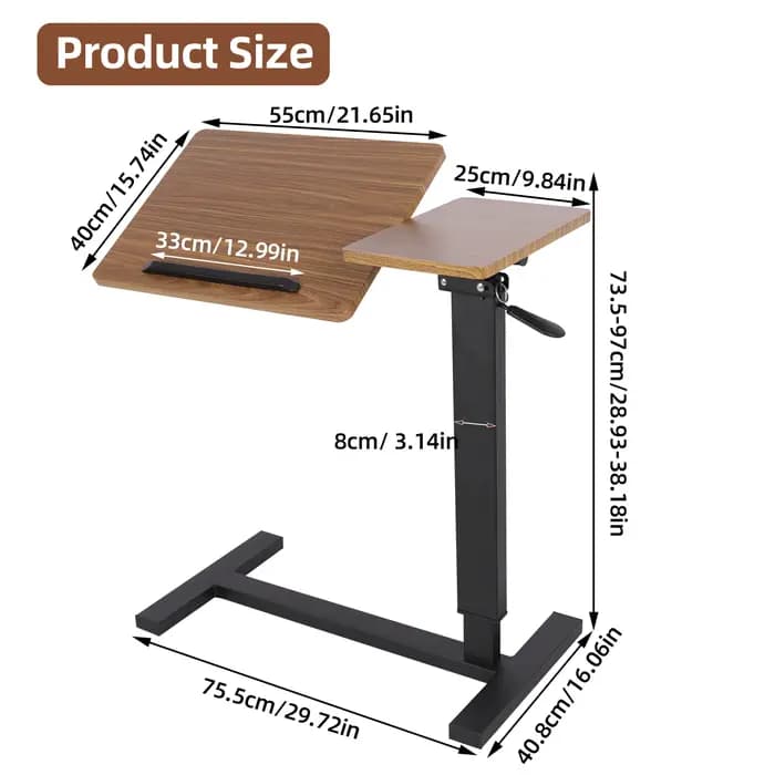 Table de chevet réglable en hauteur, table d'ordinateur portable avec roulettes cachées