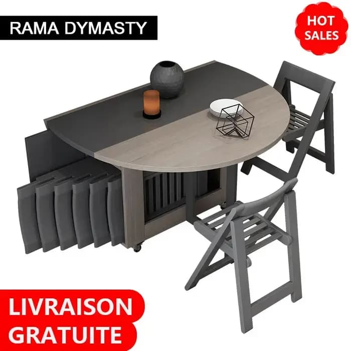 Table à manger ronde multifonctionnelle avec 4 chaises