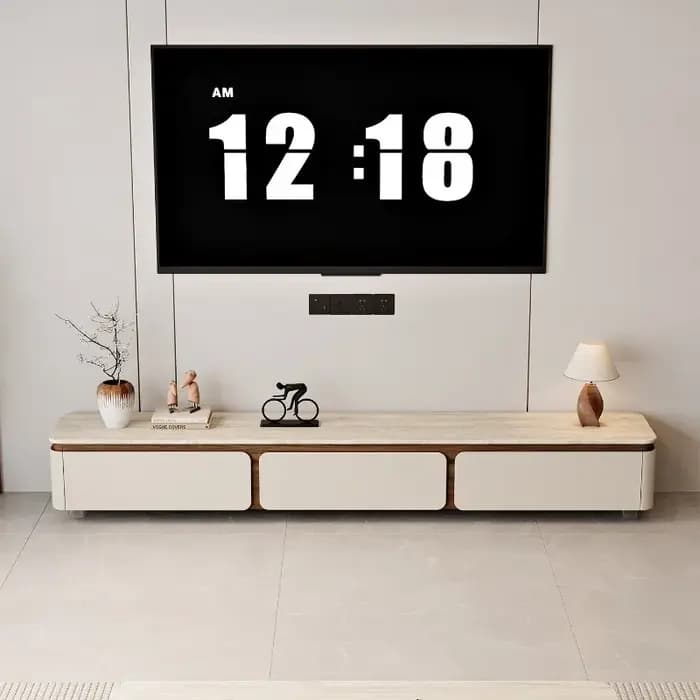 Meuble TV en bois de noyer avec coins arrondis