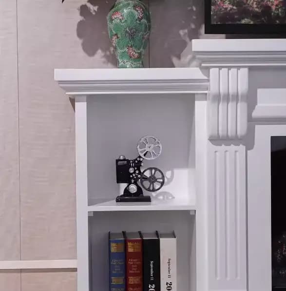 Meuble TV avec cheminée pour salon et chambre à coucher, contour de pierre empilée et télécommande,