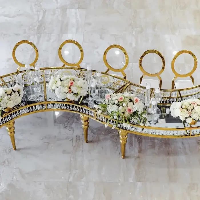 Serpentine Table Luxury glass top gold stainless steel wedding