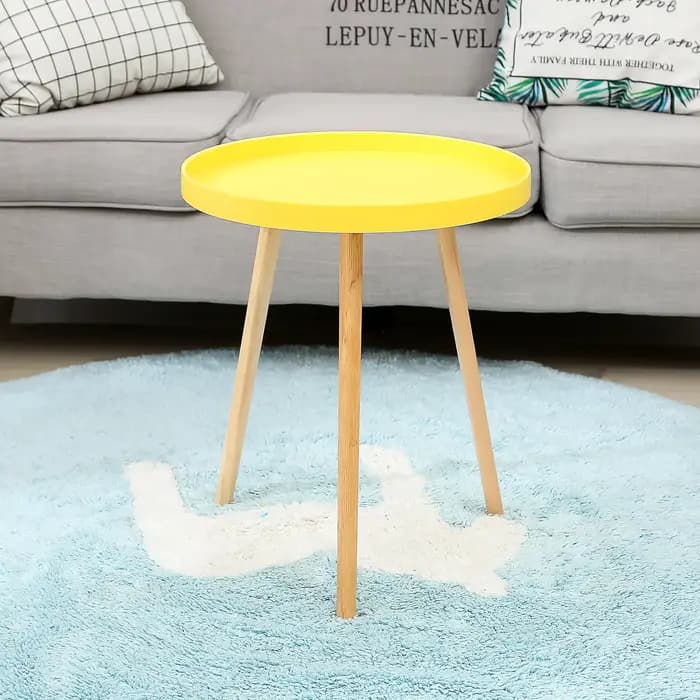 Mumucc-Table basse jaune, bureau de chevet, blanc nordique moderne minimaliste, petit bureau rond d'