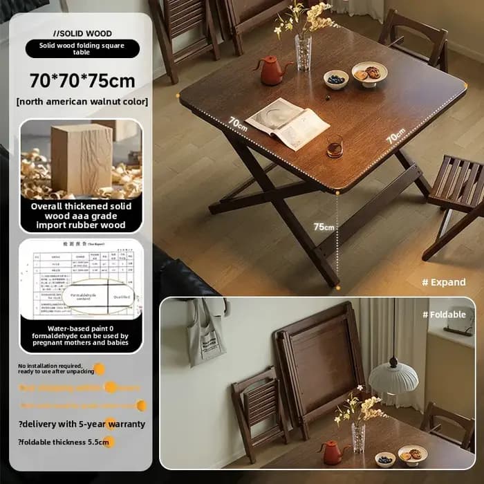 Table à manger pliable en bois massif pour petit appartement