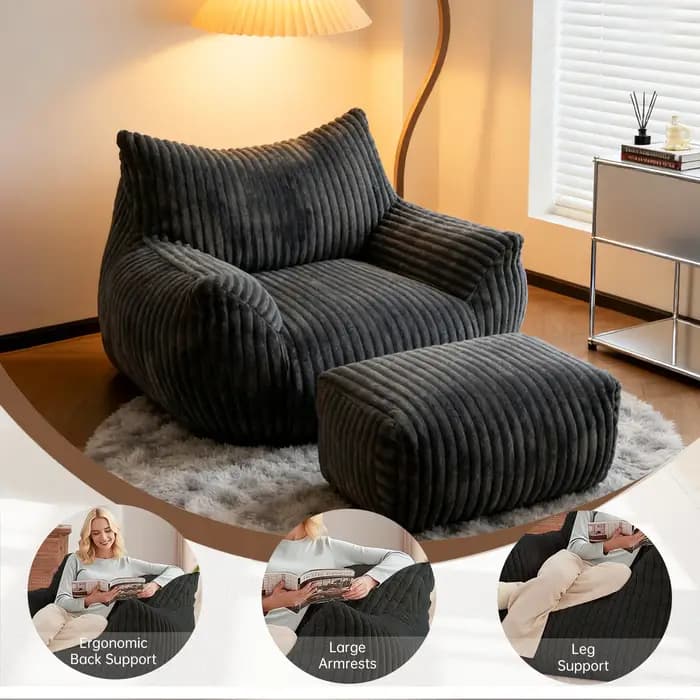 Chaise de lecture Bean Bag pour adultes, meubles de salon, canapé en mousse de densité BeanBag, sol