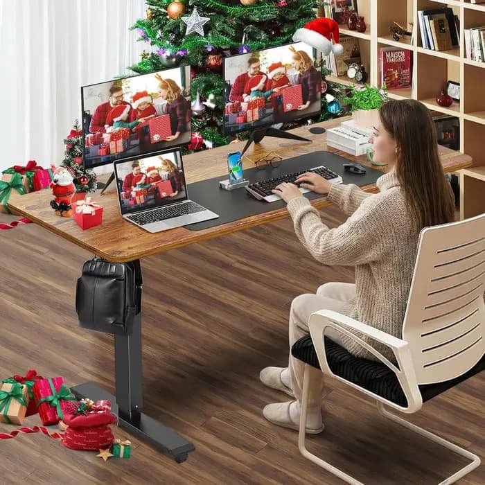Bureau debout électrique réglable en hauteur, 55 x 24 pouces, avec grand tapis de souris, 2 crochets