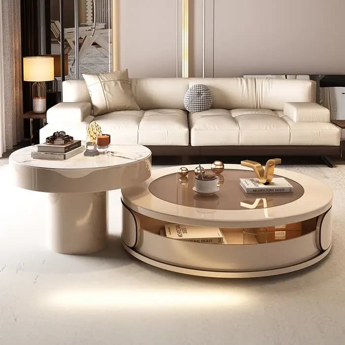 Tables basses rondes modernes tiroirs en verre