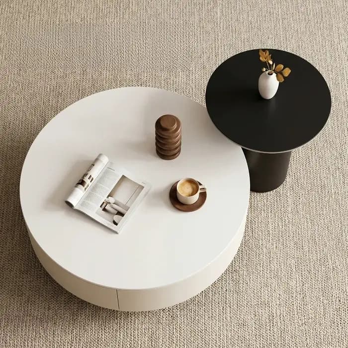 Tables basses rondes en bois italien, petites tables basses de sol avec rangement, meubles de salon pour appartement