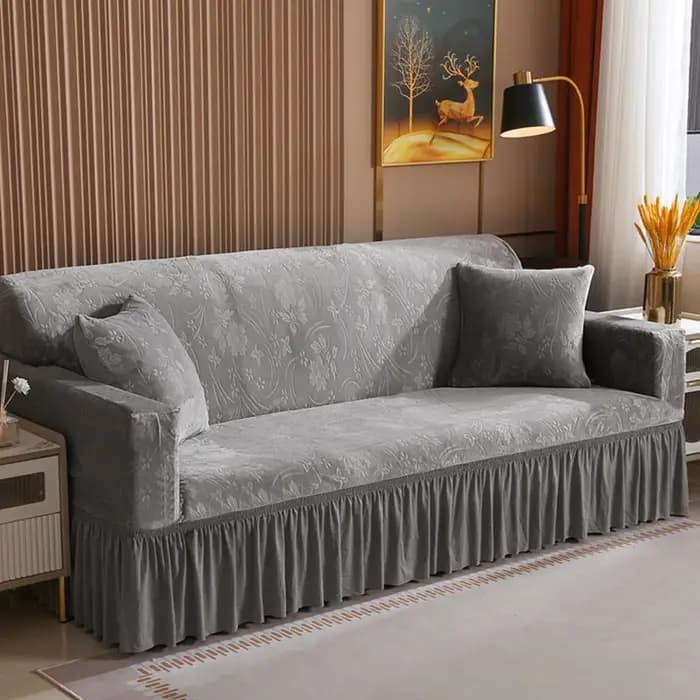 Housse de canapé élégante et extensible avec jupe pour 1/2/3/4 places