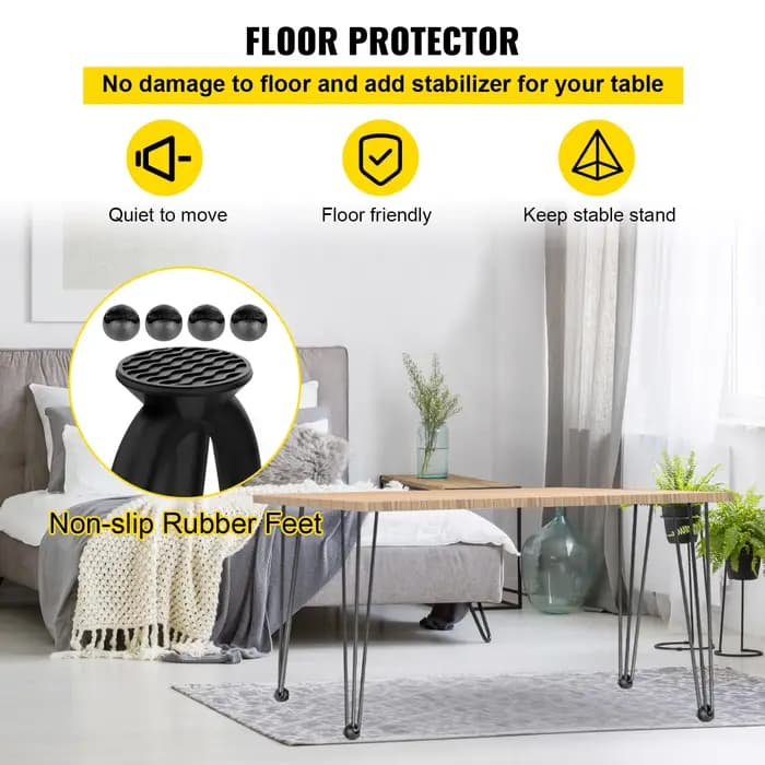 SucceBuy pieds de Table en épingle à cheveux noir, ensemble de 4 pieds de bureau, 3 tiges pour banc,
