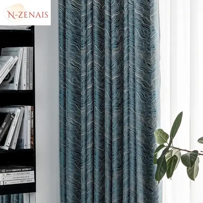 Rideau de luxe jacquard bleu moderne pour salon, tulle blanc nordique de précision, rideaux occultan