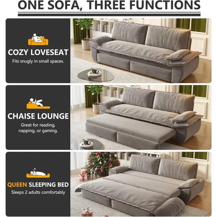 Canapé-lit futon 70,1 pouces, taille Queen, lit escamotable, canapé-lit convertible 3-en-1 avec 2 or