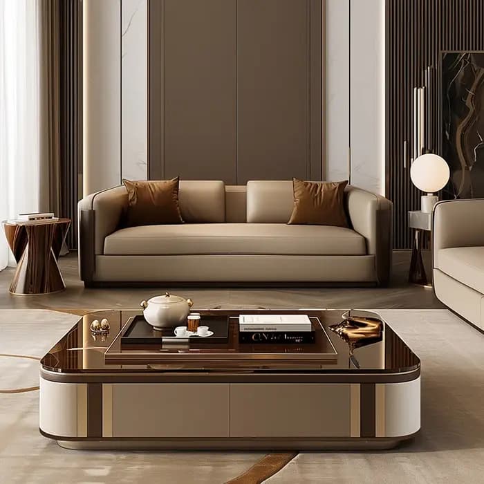 Table basse nordique rustique design dessus en verre