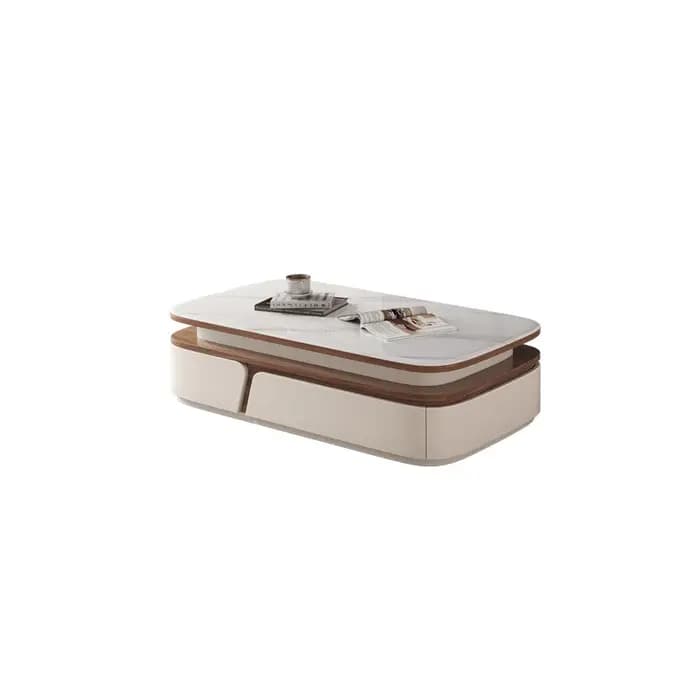 Table basse cachée blanche design tiroir gris rangement