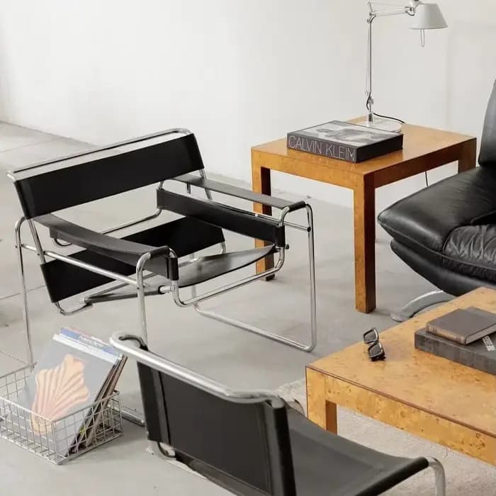 Vassili – chaise longue en cuir véritable, Style Bauhaus, une pièce moderne du milieu du siècle, avec cadre en tube inoxydable, mobilier de bureau haut de gamme