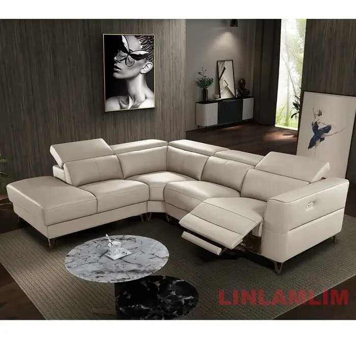 Linlamlim Canapé sectionnel inclinable électrique moderne en forme de L – Ensemble de canapés de salon en cuir véritable avec appui-tête réglables