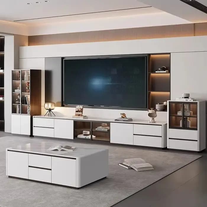 Meuble TV de Luxe Vertical Simple avec Tiroirs de Rangement pour Salon et Maison