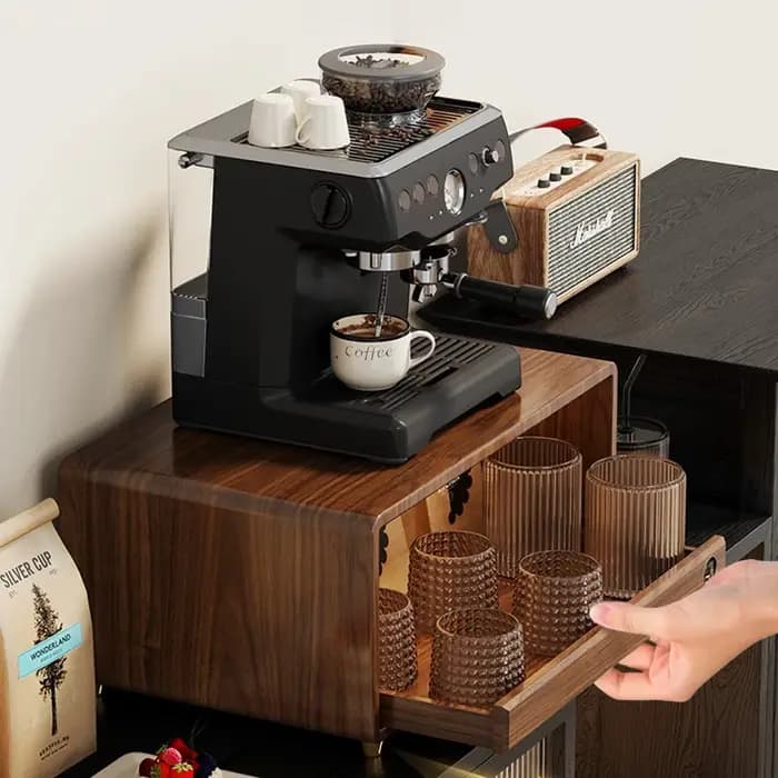 Meuble de rangement moderne en bois massif pour machine à café