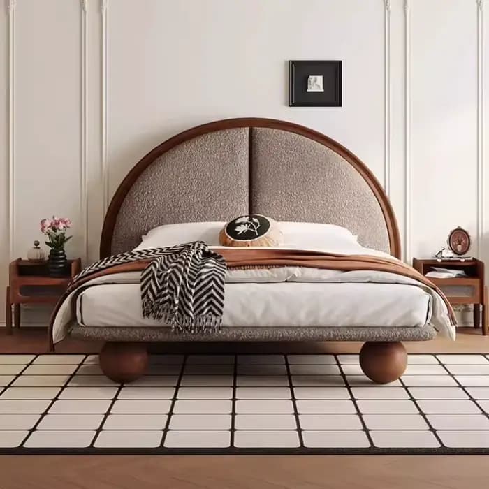 Lit esthétique 180x200cm avec table de chevet, organisateur de luxe moderne, lit double pour 2 perso