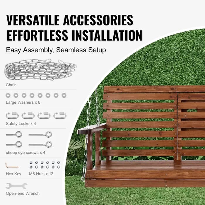 SucceBuy Balançoire de porche en bois de 5 pieds, banc de patio pour cour et jardin, banc de chaise