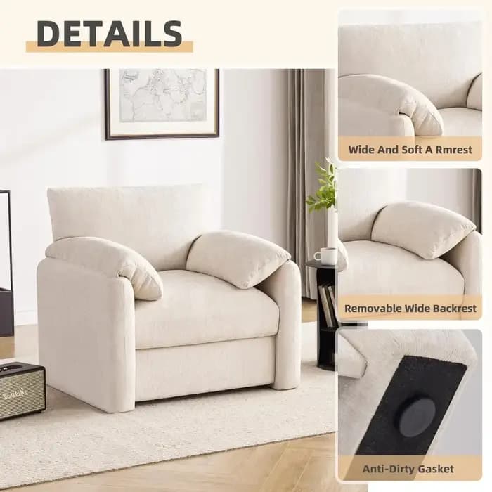 Fauteuil en chenille surdimensionné moderne du milieu du siècle, 38,6 de large, chaise longue élégan