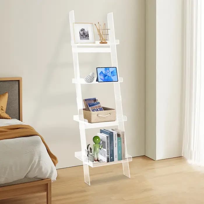Home Bibliothèque échelle à 4 niveaux – Bibliothèque autoportante en acrylique, cadre 52 cm*183 cm