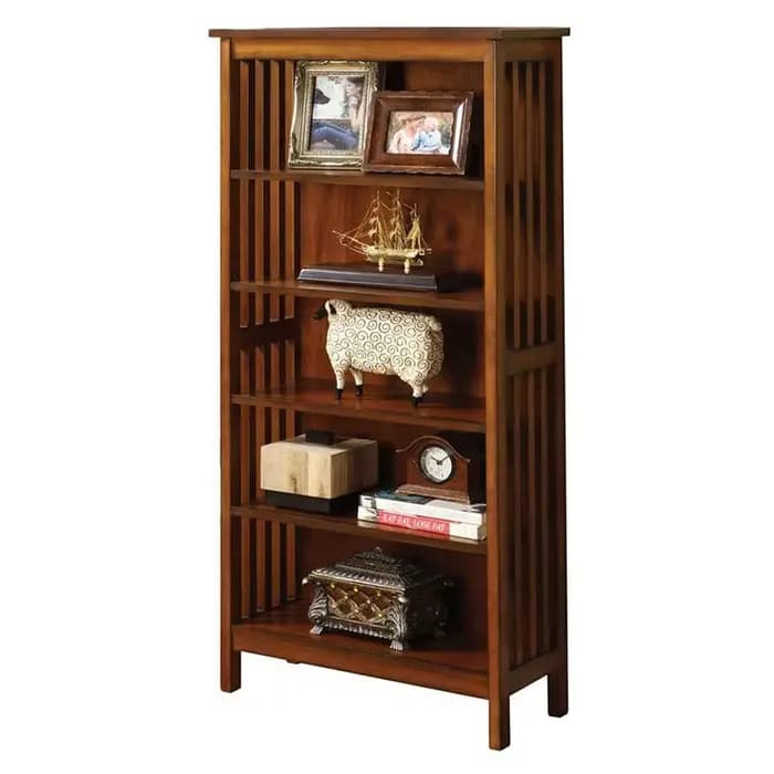 Étagère de XXL finition chêne antique, rangement en bois massif, nettoyage, 5 étagères, armoire ouve