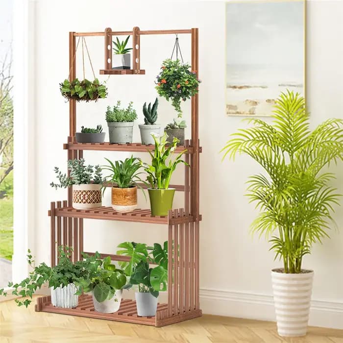 Support pour plantes suspendu robuste, plusieurs étagères en bois pour fleurs en pot, unité d'étagèr