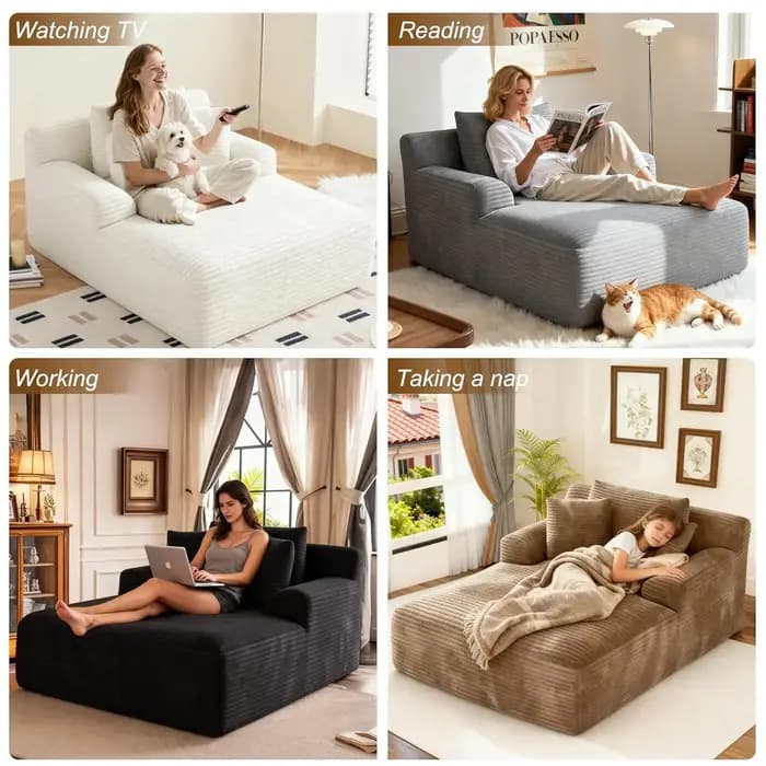 Chaise longue surdimensionnée sans structure de 66 pouces pour intérieur, chaises longues de lecture
