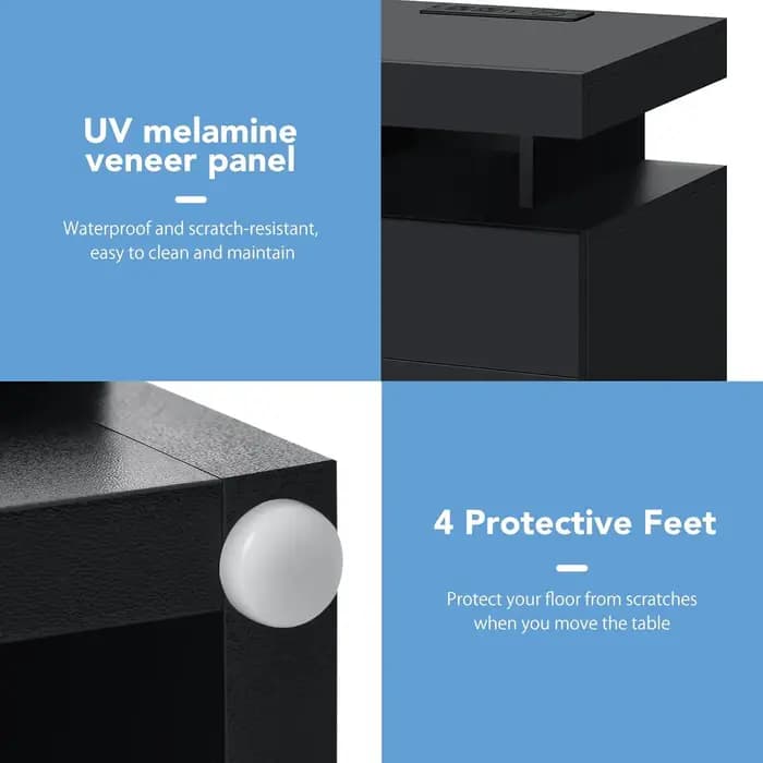 Table de chevet LED avec station de charge sans fil et ports USB, table de chevet moderne, table de