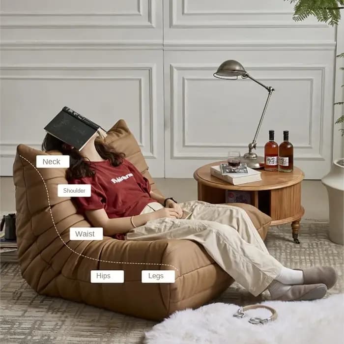 Fauteuil inclinable individuel Caterpillar style Wabi-Sabi pour salon, chambre, balcon, détente et s