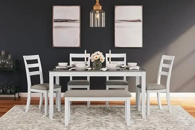 Table à manger de ferme moderne Signature Design par Ashley Stonehollow, chaises à pied et banc, bla