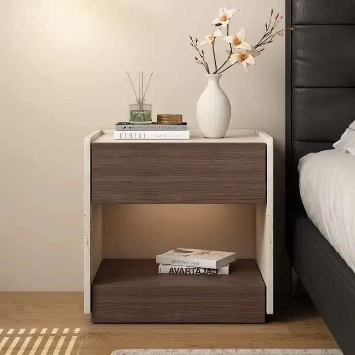 Table de Chevet Tendance Nordique Luxe Moderne Vintage avec Rangement et Présentoir Esthétique – Meuble de Chambre