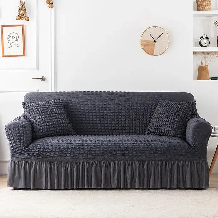 Housse de canapé avec jupe, facile à installer, pour salon, lavable, tissu Seersucker Durable à haut