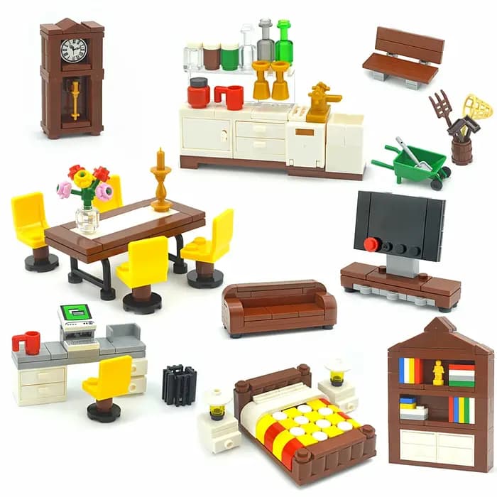 MOC – meuble créatif TV canapé brique ville