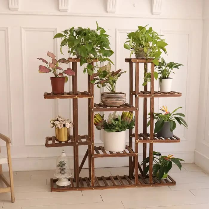 UNHO-Support à plantes à plusieurs niveaux, 46 pouces, recommandé, support à fleurs en bois T1, 16 p