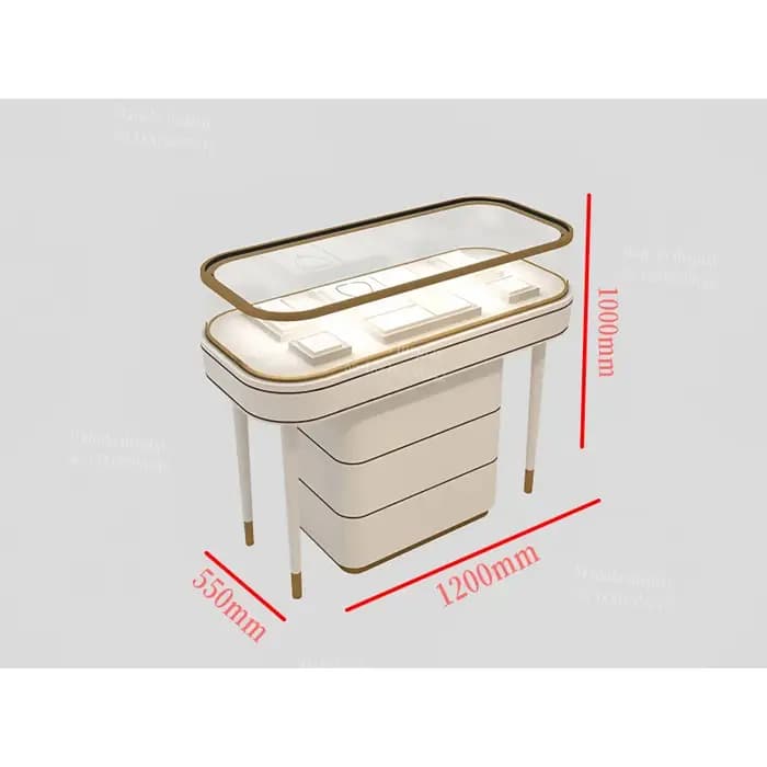 Vitrine à bijoux blanche brillante sur mesure, présentoir professionnel en verre pour bijoux, vitrine de comptoir en verre
