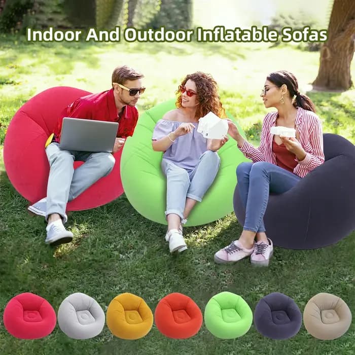 Canapé paresseux gonflable floqué en forme de sac de haricots unique, pliable, sphérique, multicolor