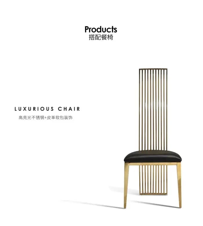 Linlamlim-Ensemble de table à manger en marbre avec cadre en acier inoxydable doré