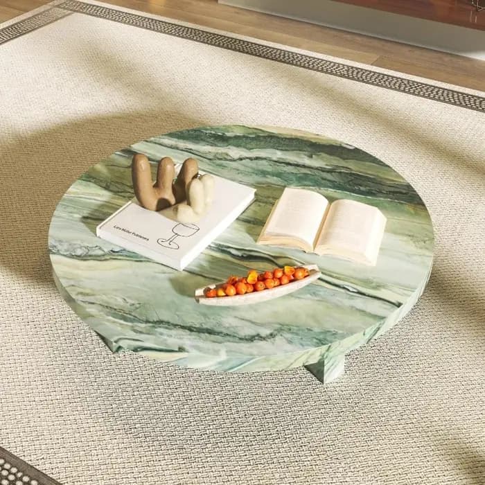 Table basse ronde en marbre vert jade