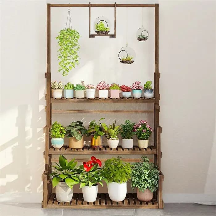 Support pour plantes suspendu robuste, plusieurs étagères en bois pour fleurs en pot, unité d'étagèr