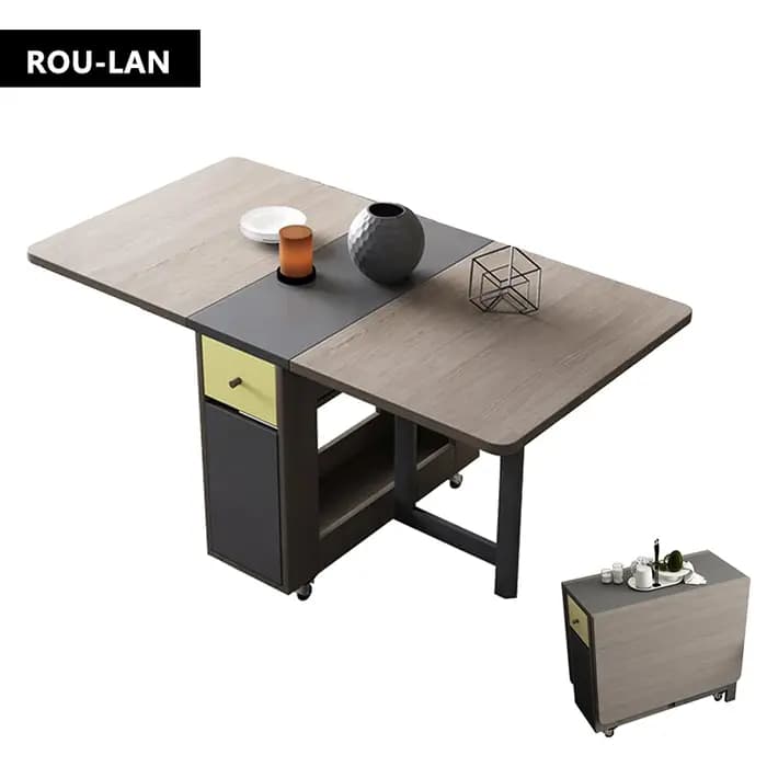 Table de Salle à Manger Pliante avec Rangement T1 et Deux Tiroirs de Rangement