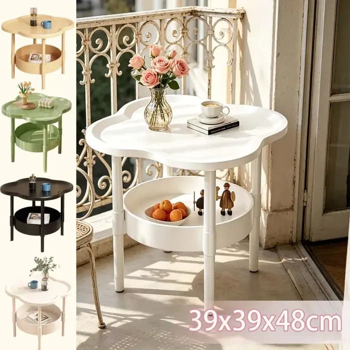 Table d'appoint à 2 niveaux en forme de nuage avec étagère de rangement