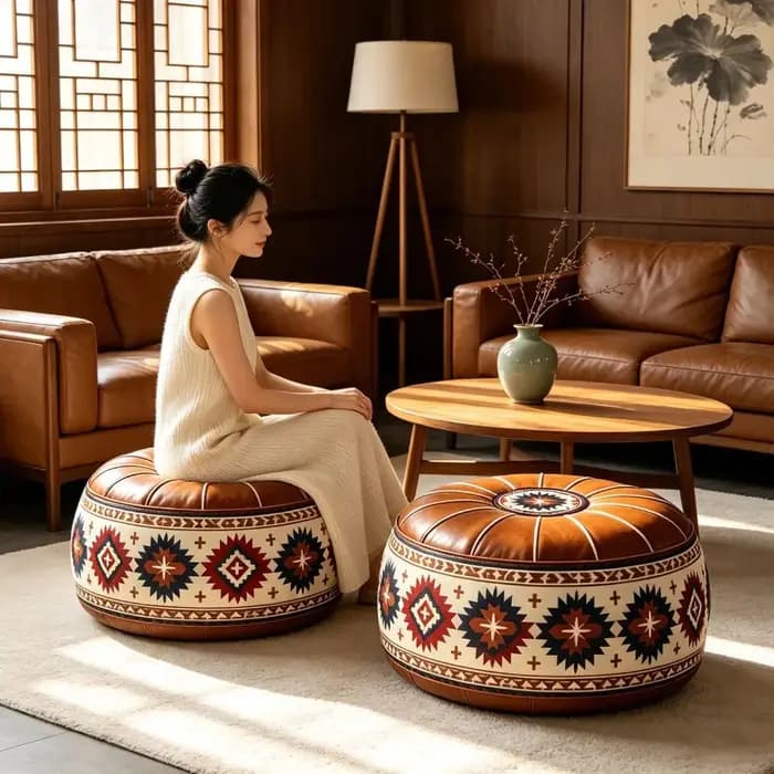 Housse de pouf de canapé style bohème, en cuir PU non rembourré, pouf de rangement imperméable à motif géométrique, sac de rangement pour vêtements, balcon