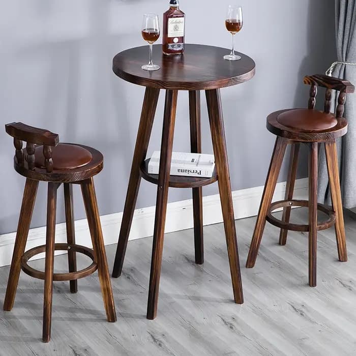 Ensemble de Table de Bar ronde en bois massif de Style américain