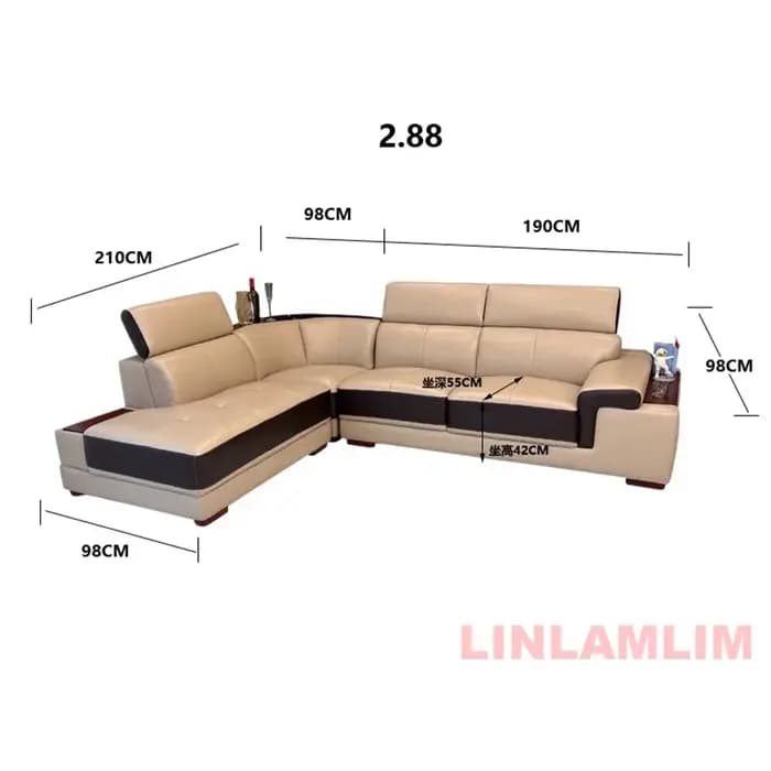 Linlamlim-Canapé sectionnel en cuir véritable, moderne et minimaliste, avec console, rangement et ha