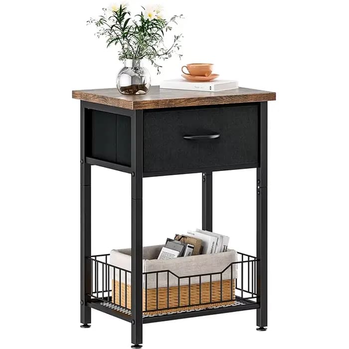 Table de chevet avec étagère ouverte, table d'appoint avec étagère de rangement MELand en tissu, tab