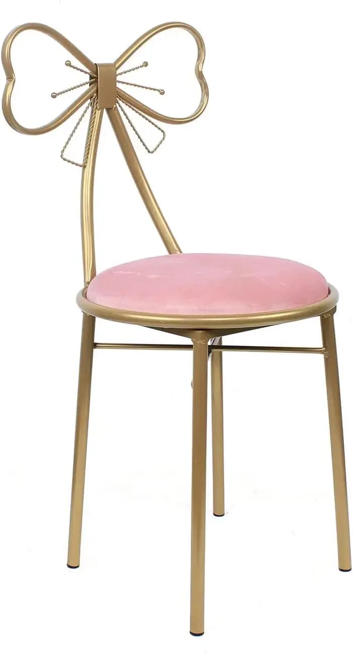 Tabouret de courtoisie avec nœud papillon, chaise de courtoisie rose, coussin en velours, cadre en m